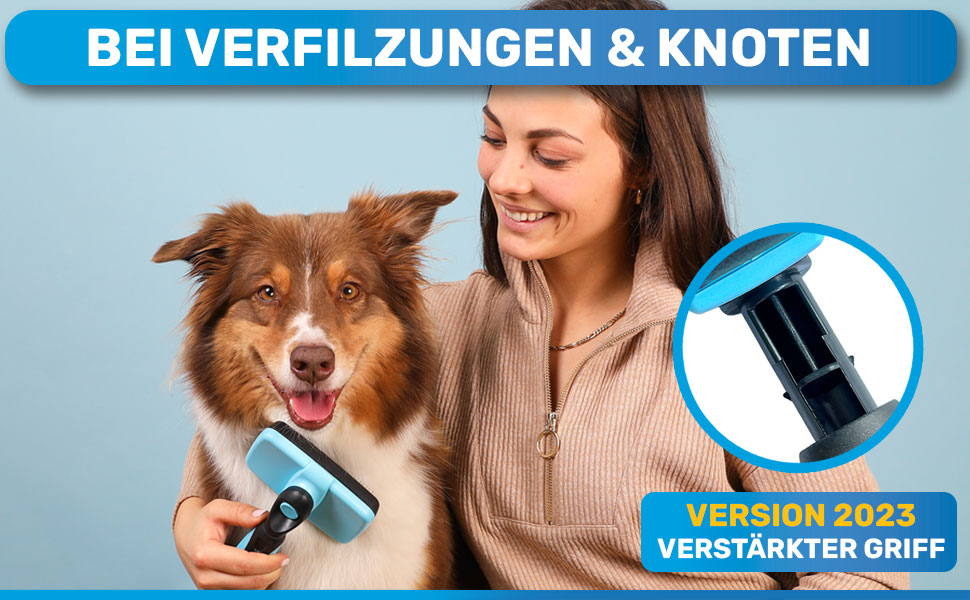 Щітка для собак та котів BluePet для довгої шерсті - видаляє підшерсток, ковтуни та вузли. Версія 2.0 з кнопкою очищення. Для щоденного використання (Блакитна) 2.0