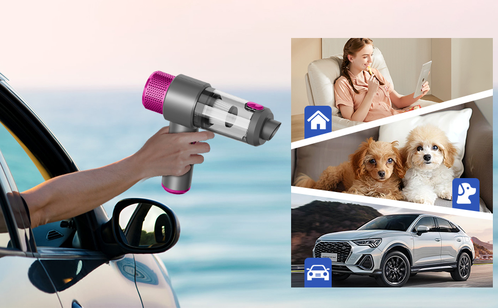 Ручний бездротовий пилосос QQLIKE з акумулятором 15000Pa, HEPA-фільтр, для авто, кухні, видалення шерсті тварин, фіолетовий