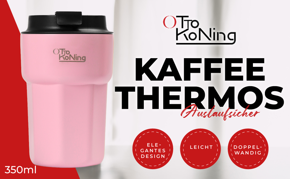 Термокружка 350 мл з кришкою, що не протікає, для кави та чаю, з нержавіючої сталі, рожева