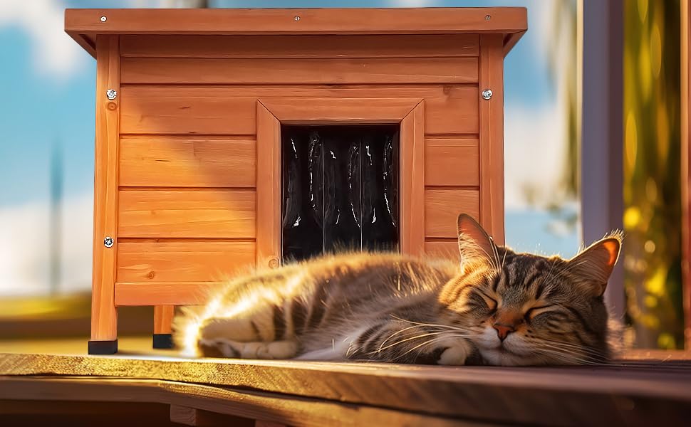 Дім для котів Vounot® з дерева, з асфальтовим дахом, для вулиці, 57 x 45 x 43 см