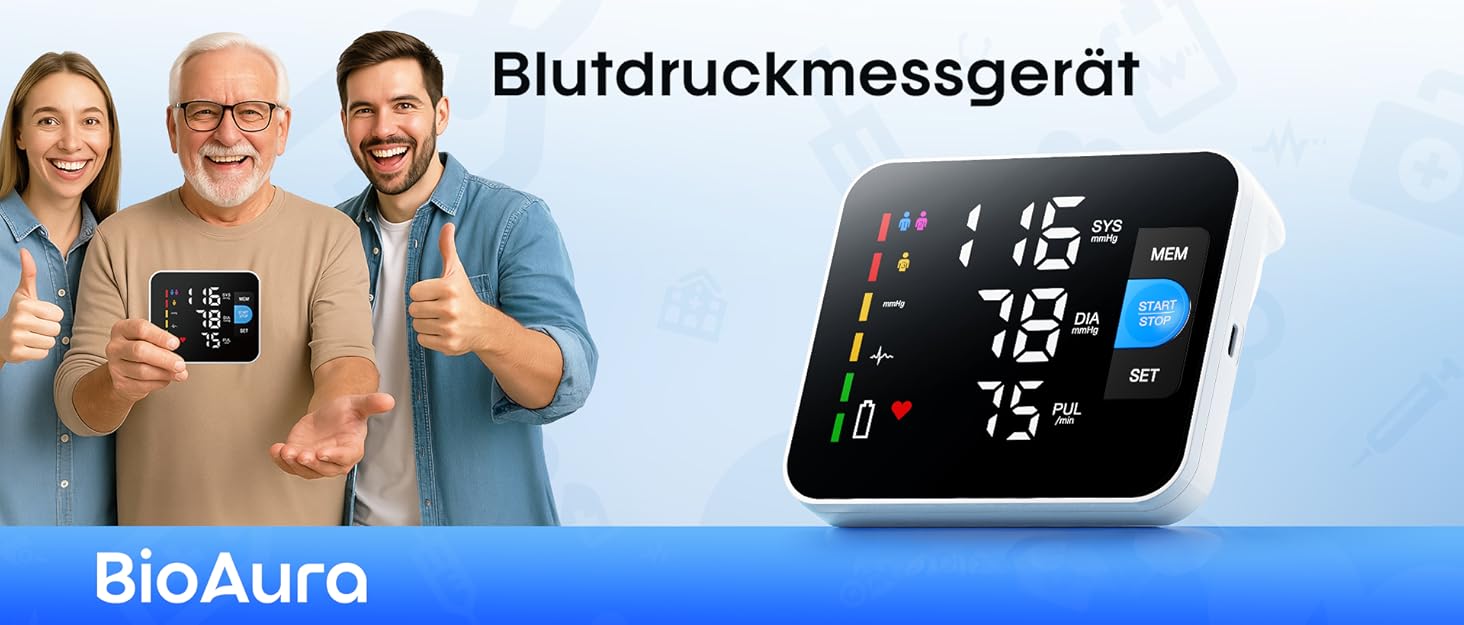 Тонометр на плече Oberarm з голосовим оповіщенням, LED-дисплеєм, для обхвату плеча 22-42 см, пам'ять на 3 користувача, зарядка Type-C, чорний