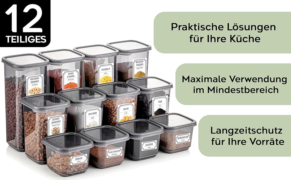 Контейнери для зберігання Meleni з кришкою, набір 12 шт., для кухні, зберігання та організації, BPA Free