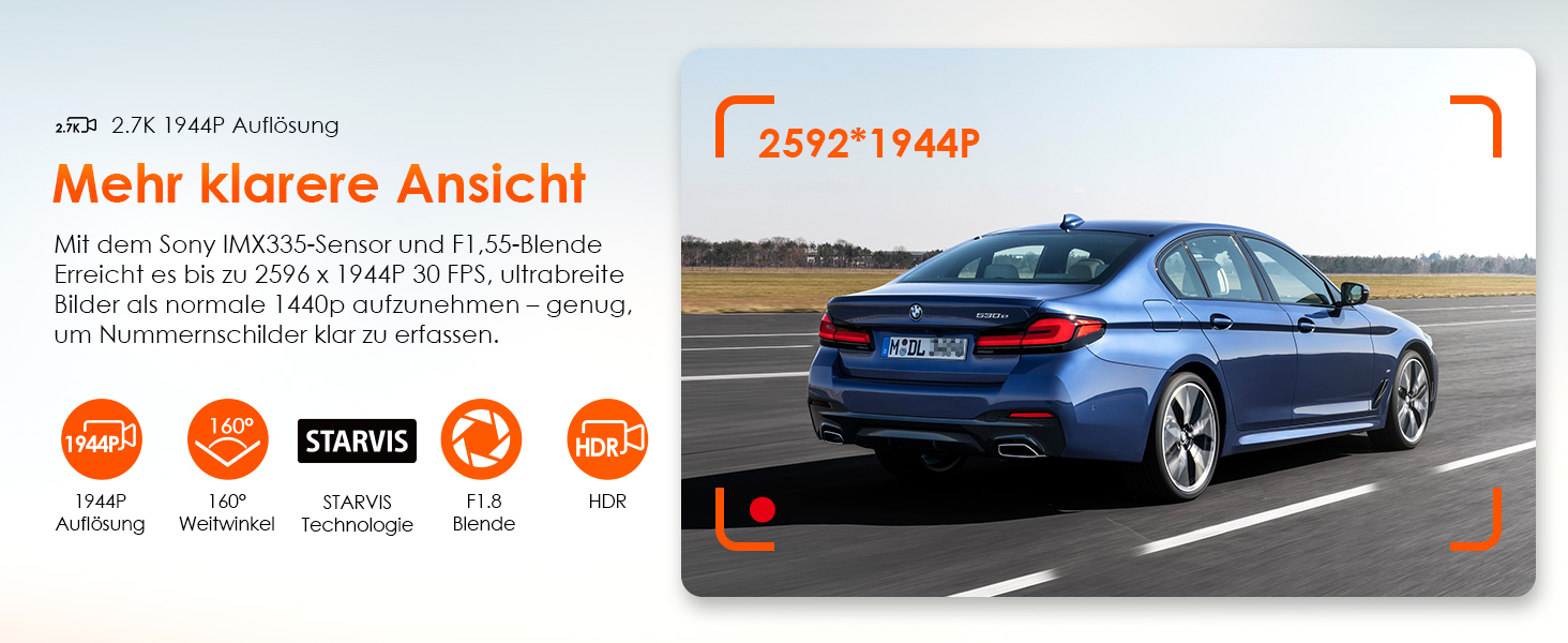 Автомобільний відеореєстратор VANTRUE E1 2.7K Wi-Fi GPS, 2.5K 1440P/60FPS, керування голосом та пультом, нічне бачення HDR, паркувальний режим 24/7, кут 160°, до 512ГБ