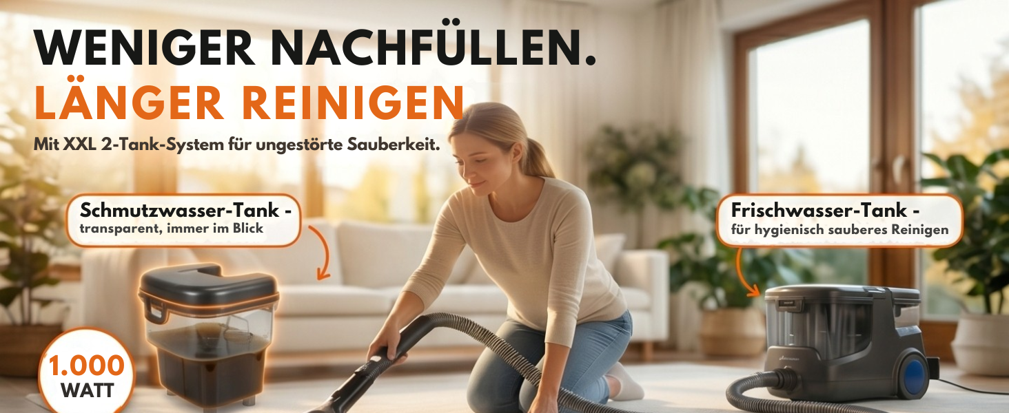 Пилосос миючий паровий Sommertal HYDRO 9000 MAX 1000 Вт, 28 кПа для килимів, м'яких меблів, авто та матраців