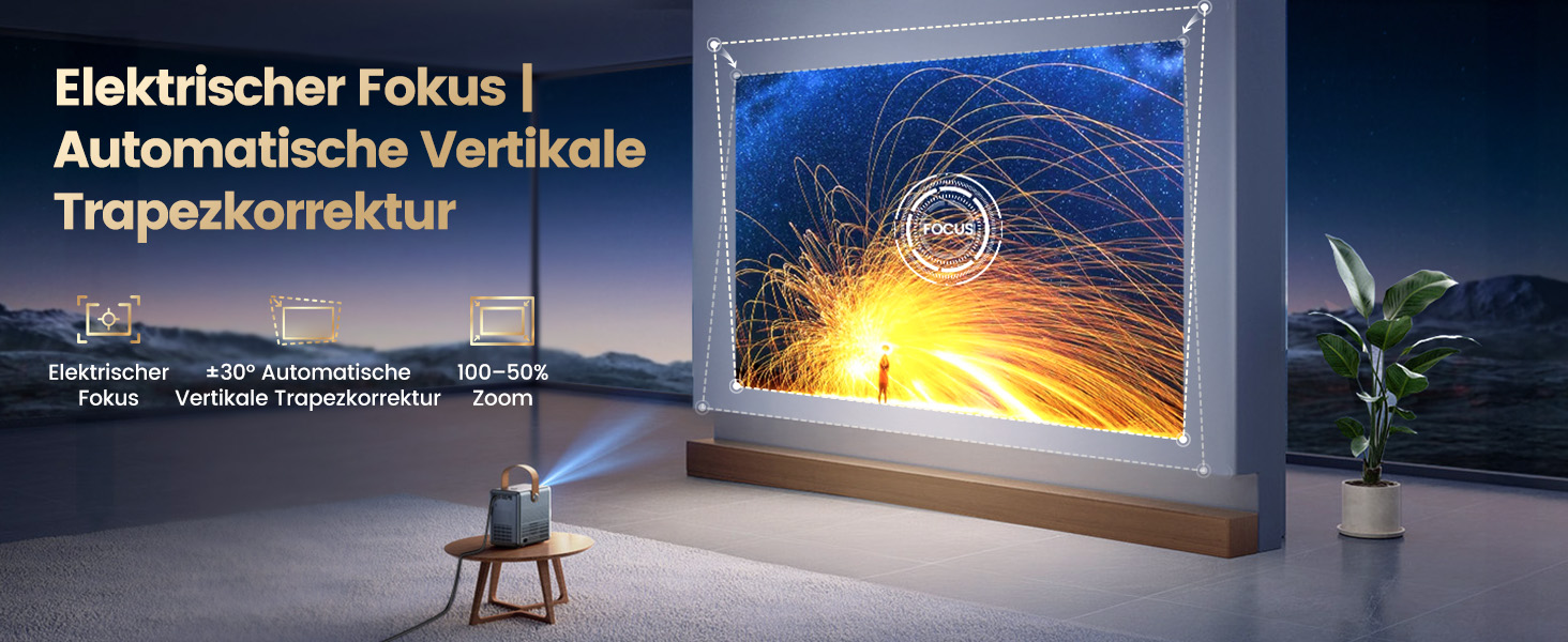 Mini проєктор Beamer 4K з WiFi 6, Dolby Audio та підтримкою Netflix | 1080P Full HD, інтегровані додатки, автоматичне фокусування, вертикальна корекція трапецеїдальних спотворень, короткофокусний, сріблясто-сірий