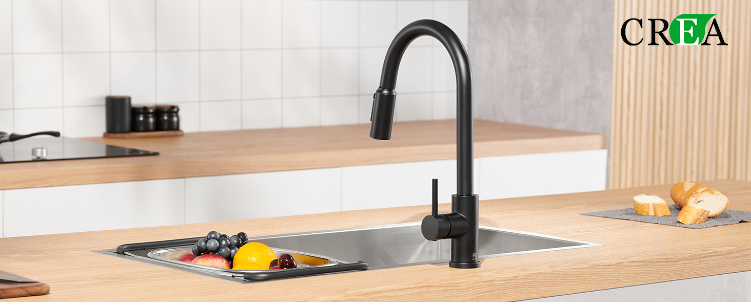 Кухонний змішувач CREA з висувною лійкою, 360° обертання, 3-х режимний, матовий чорний