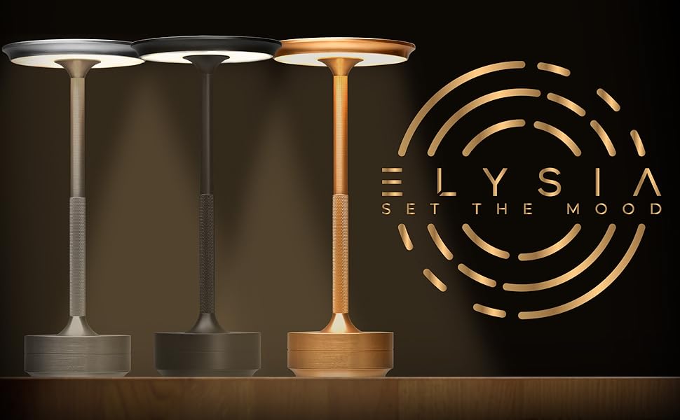 Настільна світлодіодна лампа ELYSIA з акумулятором, диммер, бездротова, сенсорна, IP54 (внутрішнє/зовнішнє), тепле світло (2200K-2700K-3200K), USB-C, алюміній, золота