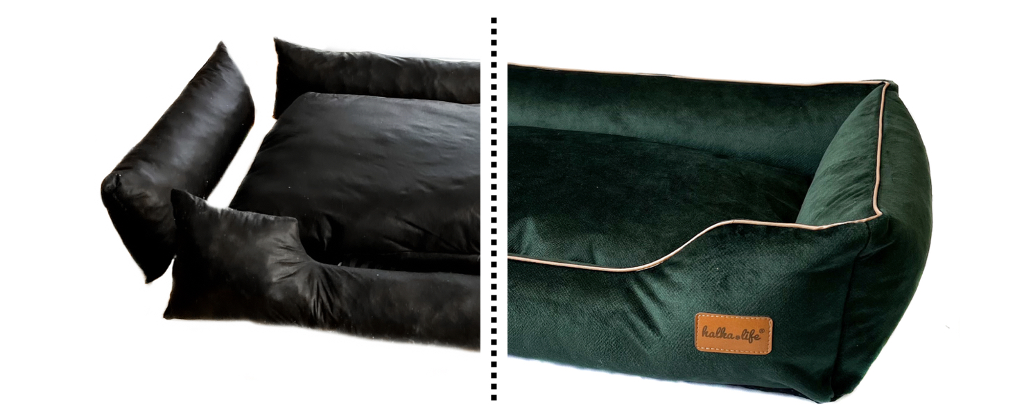 Софа для собак з велюру – знімний та пральний лежак з високими бортиками – для малих та великих собак (M (80x50x18 см), Сірий)