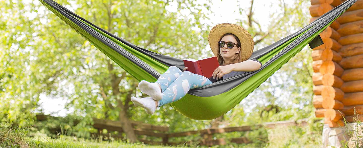 Гамак туристичний Glymnis Ultraleicht Outdoor 300x200 см, зелено-сірий, з мотузками та карабінами, вантажопідйомність 300 кг