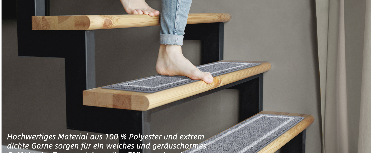 Ковзаючі килимки на сходи COSY HOMEER, 70x22 см, 15 шт., самоклеючі, з антиковзаючою основою, машинне прання, 100% поліестер, TPE, сірий колір