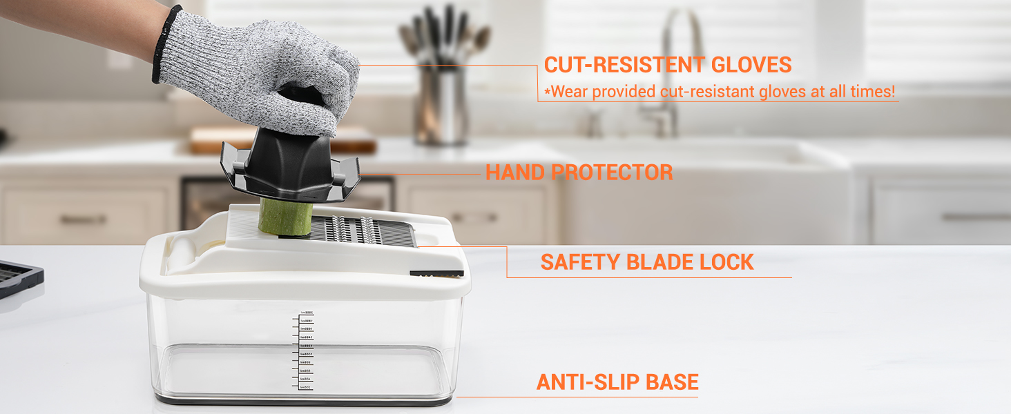 Нарізчик овочів Sopito з 6 лезами, 2 л контейнер, захист рук та рукавички, овочева спіраль, овочевий чіпер