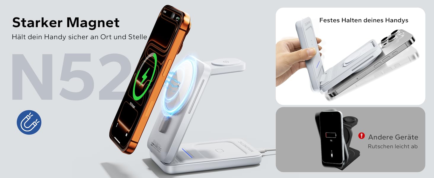 Зарядна станція 3-в-1 KPON для Apple Watch та iPhone з MagSafe, 20W, біла - Швидка зарядка для iPhone 17-12, Apple Watch 11-2, AirPods, портативна для подорожей та офісу