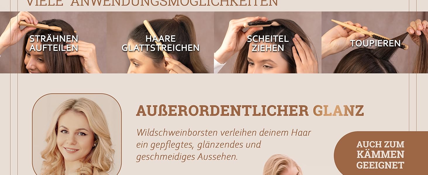 Бамбукова щітка для волосся Lampox з щетиною кабана, масажна щітка для голови, розпушувач для довгих волосся та кучерів, для жінок, чоловіків та дітей