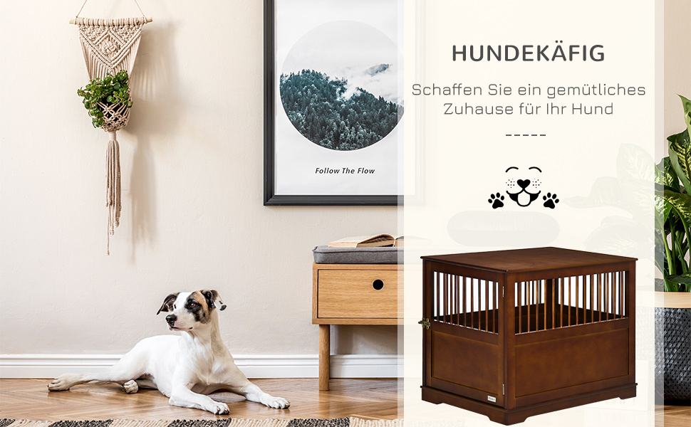 Клітка для собак PawHut, переноска для тварин, собача будка для середніх собак, переноска для собак в приміщенні, клітка для тварин з замком, коричнева, 80,5 x 59,5 x 67,5 см