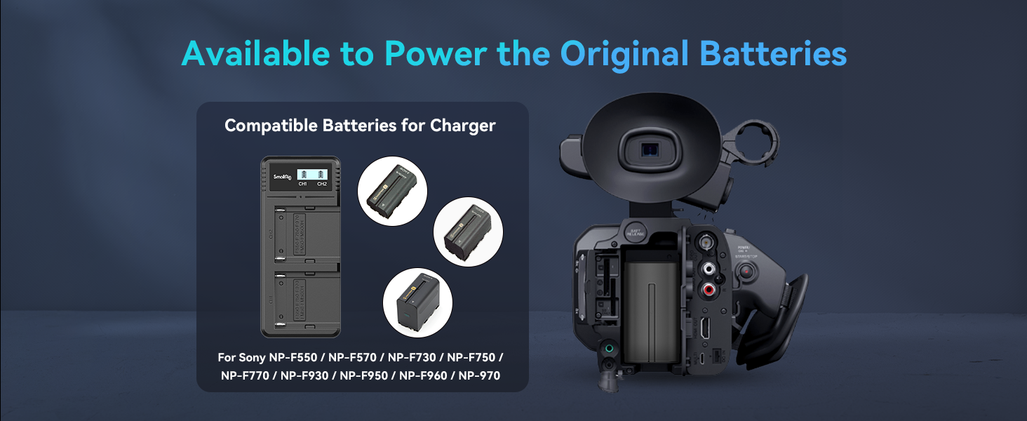 Запасні акумулятори SMALLRIG 7800mAh (2 шт.) для Sony NP-F970 та швидкий зарядний пристрій USB Dual Charger для NP-F970, NP-F960, NP-F950, NP-F930, NP-F550, NP-F570, NP-F750, відеокамери