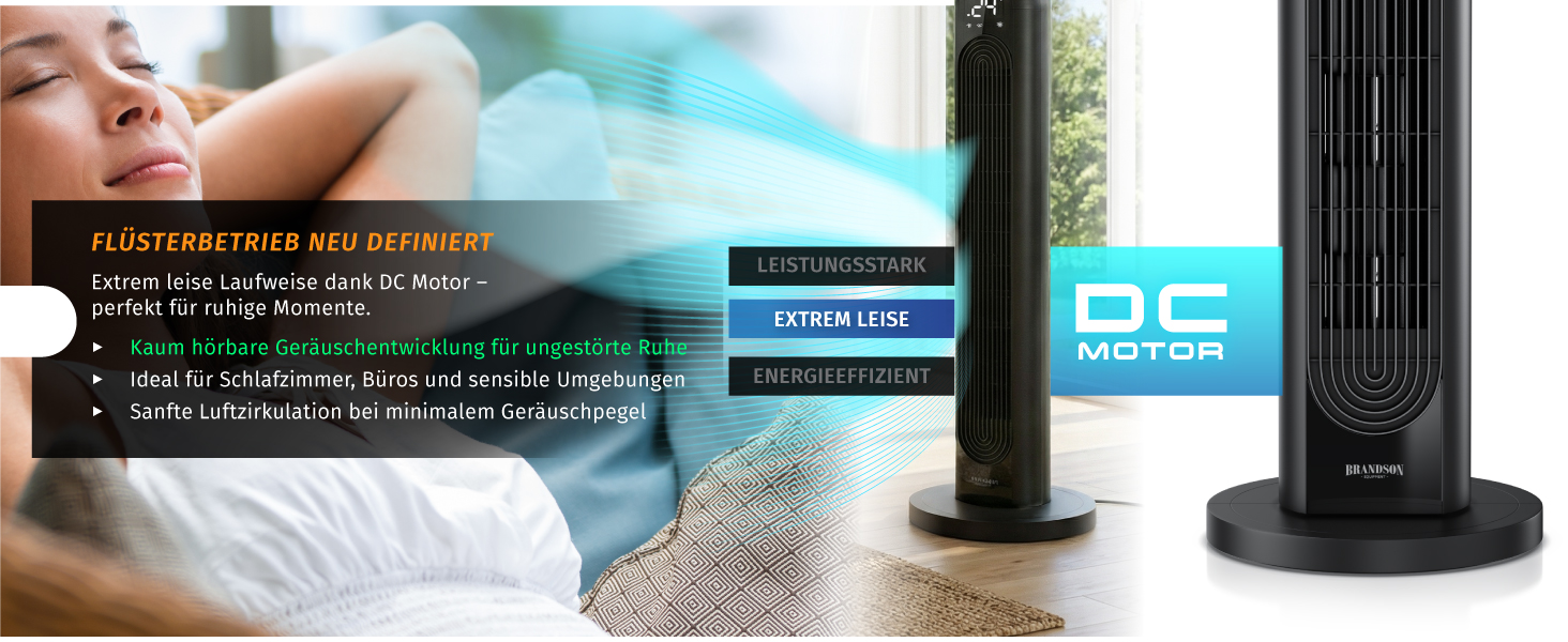 Вентилятор Tower Brandson Eco Design DC – тихий, 12 швидкостей, 4 режими (нормальний, природа, сон, авто), з пультом ДК