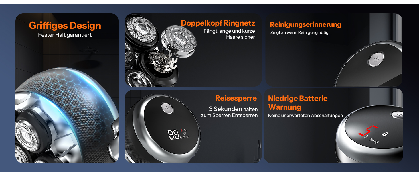 Машинка для гоління голови Yeerain 7D з плаваючими головками, 2 швидкості, акумуляторна, чорна