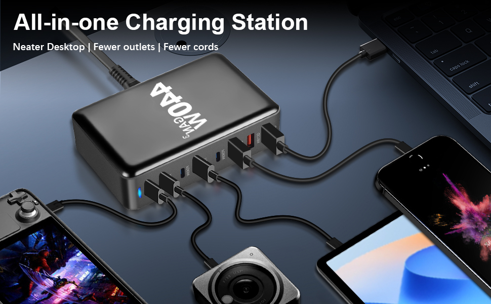 Зарядний пристрій USB C 440W, 8 портів: швидка зарядка USB-C/USB-A, PD PPS 100W для MacBook, iPad, Samsung та інших пристроїв