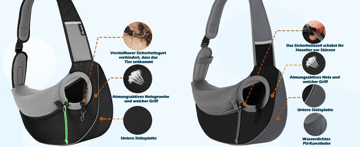 Pawaboo Сумка-переноска для собак, оновлена модель з кишенею для телефону, регульована, чорна, S