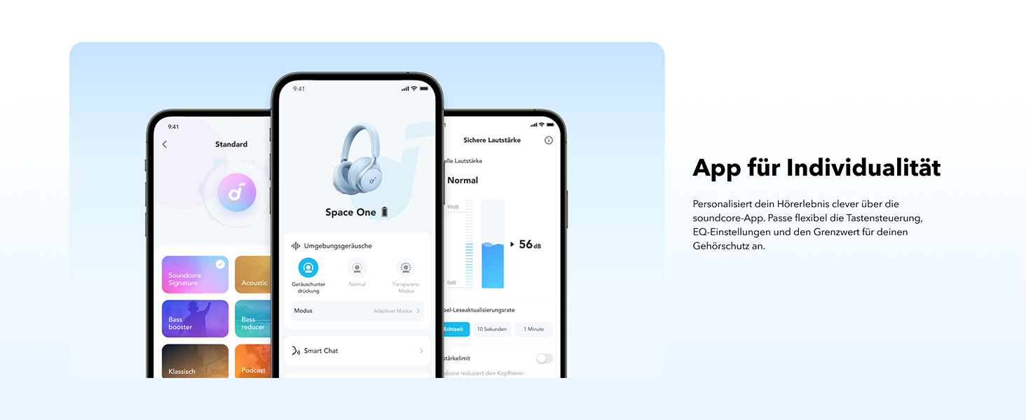 Soundcore Space One: Бездротові навушники Over-Ear Bluetooth з активним шумозаглушенням, 40 годин відтворення, Hi-Res Audio, Bluetooth 5.3 (Хimmelblau)