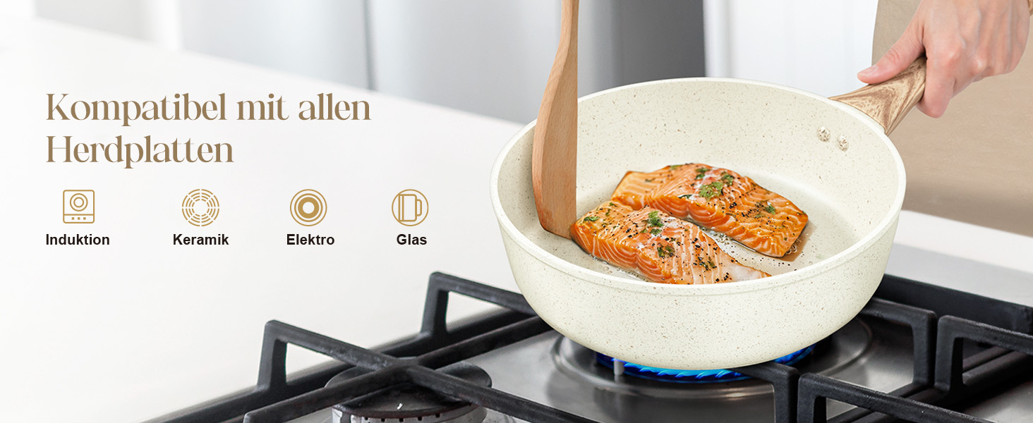 Сковорода з антипригарним покриттям Michelangelo з кришкою 28 см, глибока сковорода з кришкою, сковорода для тушкування 28 см, індукційна сковорода з антипригарним покриттям з м'якою бакелітовою ручкою, підходить для індукційних плит, чорна