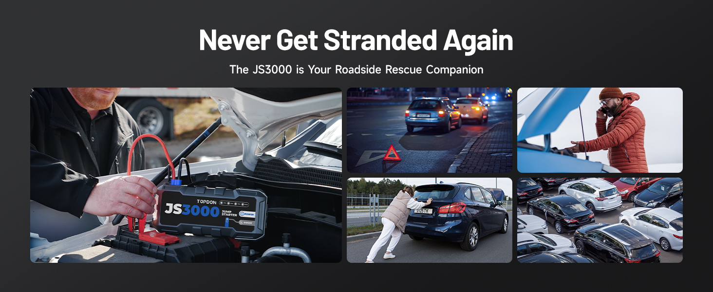 TOPDON JS3000 Powerbank для запуску двигуна: автостартер, бустер для акумулятора до 9л бензину/7л дизеля, 24000mAh, 3000A, LED, EVA-сумка