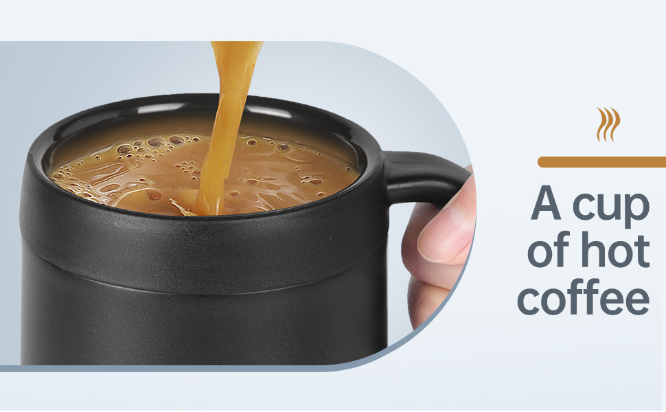 Термокружка з нержавіючої сталі 500 мл з кришкою та ручкою, подвійні стінки, вакуумна ізоляція, для подорожей та кемпінгу (Чорний)