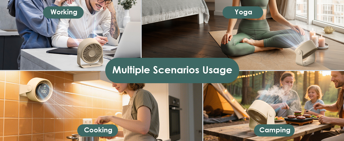 USB вентилятор Minthouz 3000mAh з LED-дисплеєм, 4 швидкості, поворотний, для офісу, спальні, на вулицю