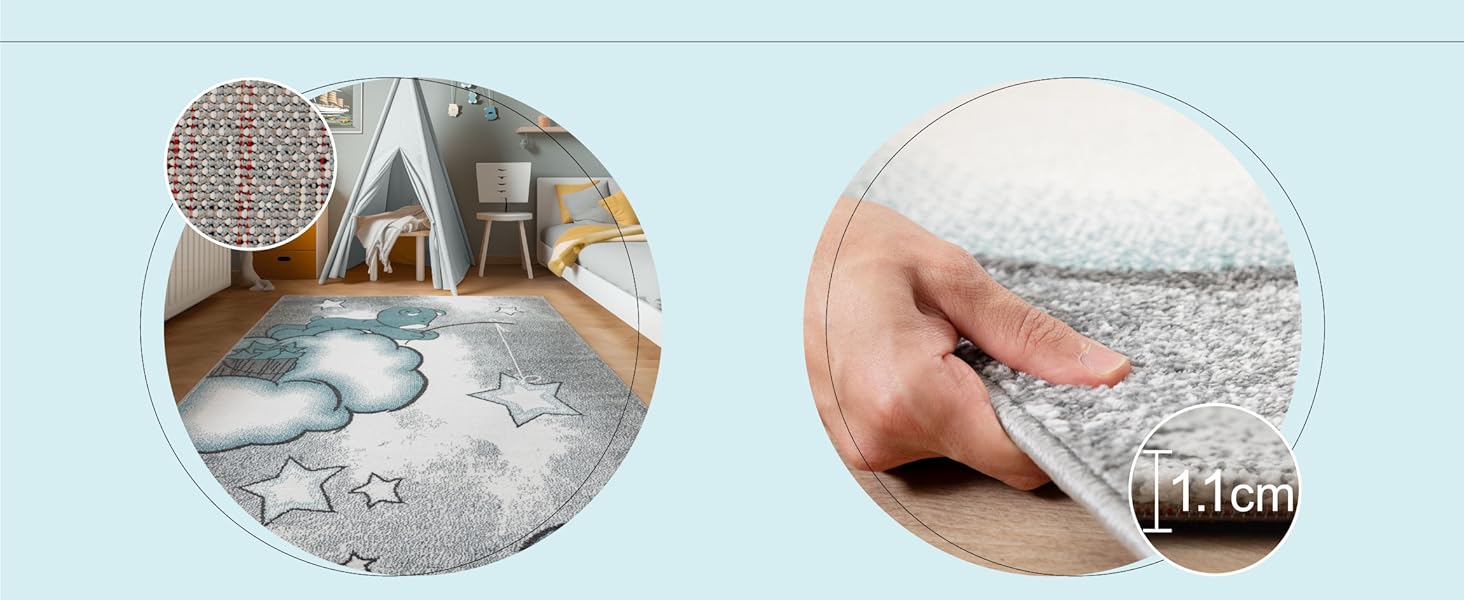 Дитячий килим круглий Elefant, короткий ворс, 120 см, блакитно-сірий. Килим в дитячу кімнату для дівчаток та хлопчиків, м'який, антиалергенний