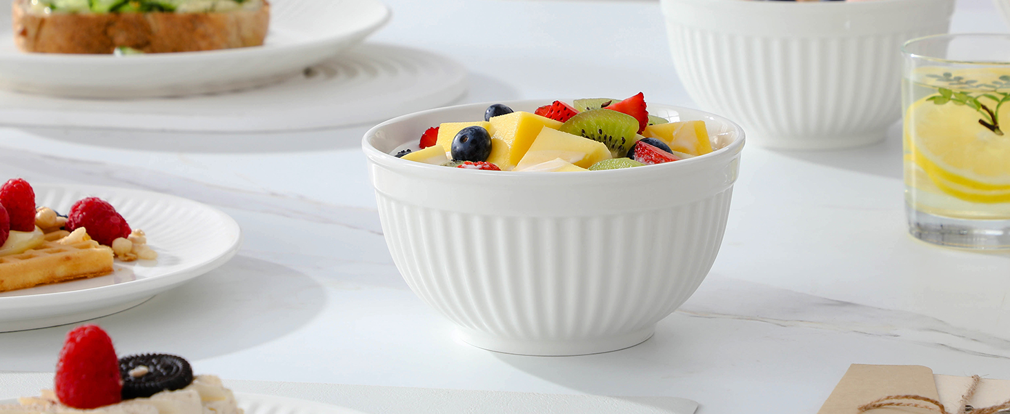 MALACASA LEILA Набір посуду на 6 осіб, 24 елементи: тарілки, миски, порцеляна, ручна робота, для мікрохвильовки та посудомийної машини, білий