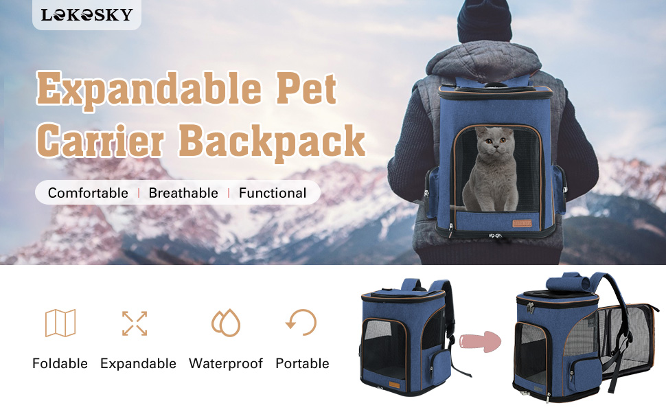 Розширюваний рюкзак для кота та собаки Lekesky, блакитний (L/XL, 36x31x42 см)