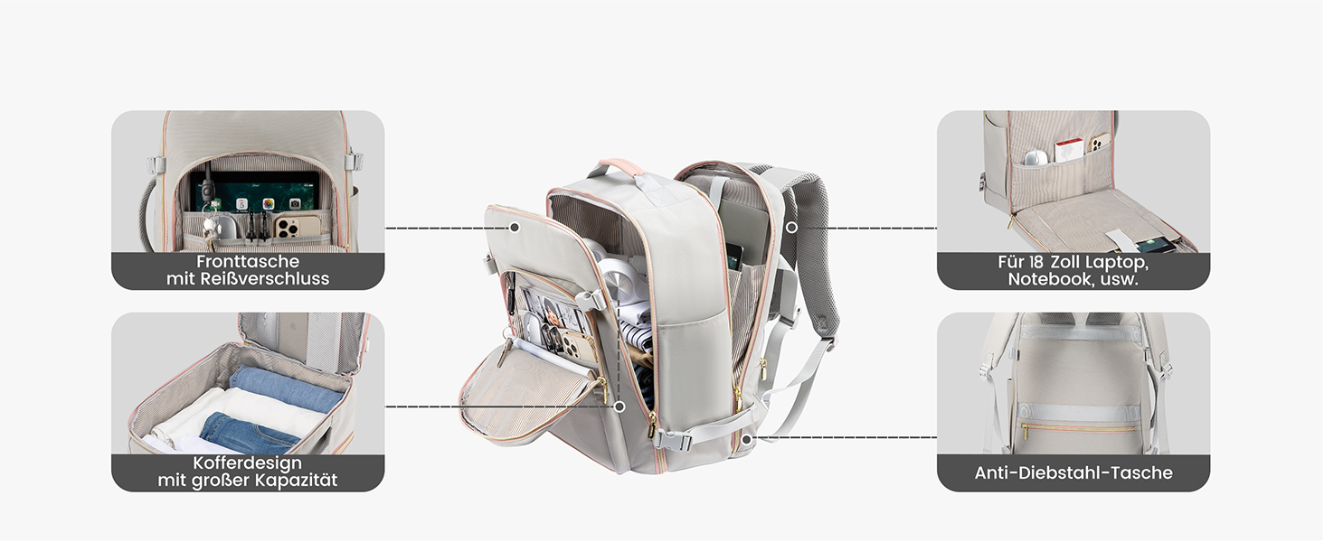 Рюкзак LOVEVOOK для ручної поклажі в літак, 40L, великий, для жінок, валіза-рюкзак, водонепроникний, для ноутбука 17 дюймів, для подорожей, бізнесу, відпочинку, хайкінгу, вихідних (L, чорний+коричневий)