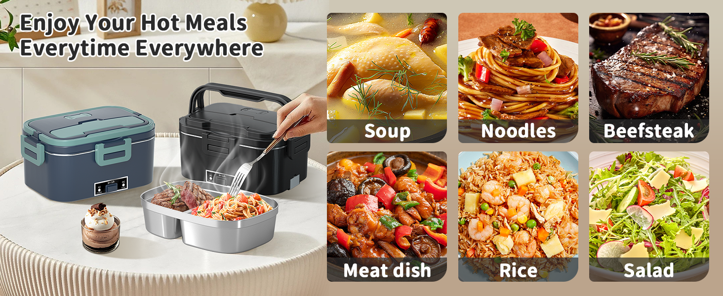 Електрична ланчбокс SOOOEC 100W, 3-в-1 з нержавіючою сталею, 12V/24V/220V для авто/офісу, з ізольованою сумкою (Оранжево-Чорний)