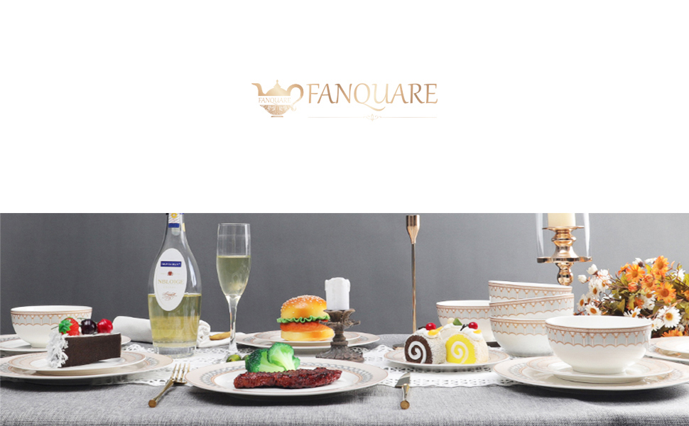 Набір посуду Fanquare 18 предметів для 6 осіб: тарілки, миски, сервіз коричневого кольору, сірий візерунок 'риб'яча луска'