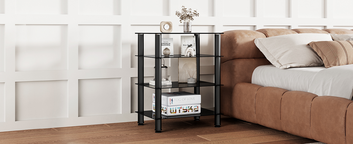 Підставка для телевізора FITUEYES, HiFi стелаж, аудіо тумба, скло та алюміній, 600x455x762 мм
