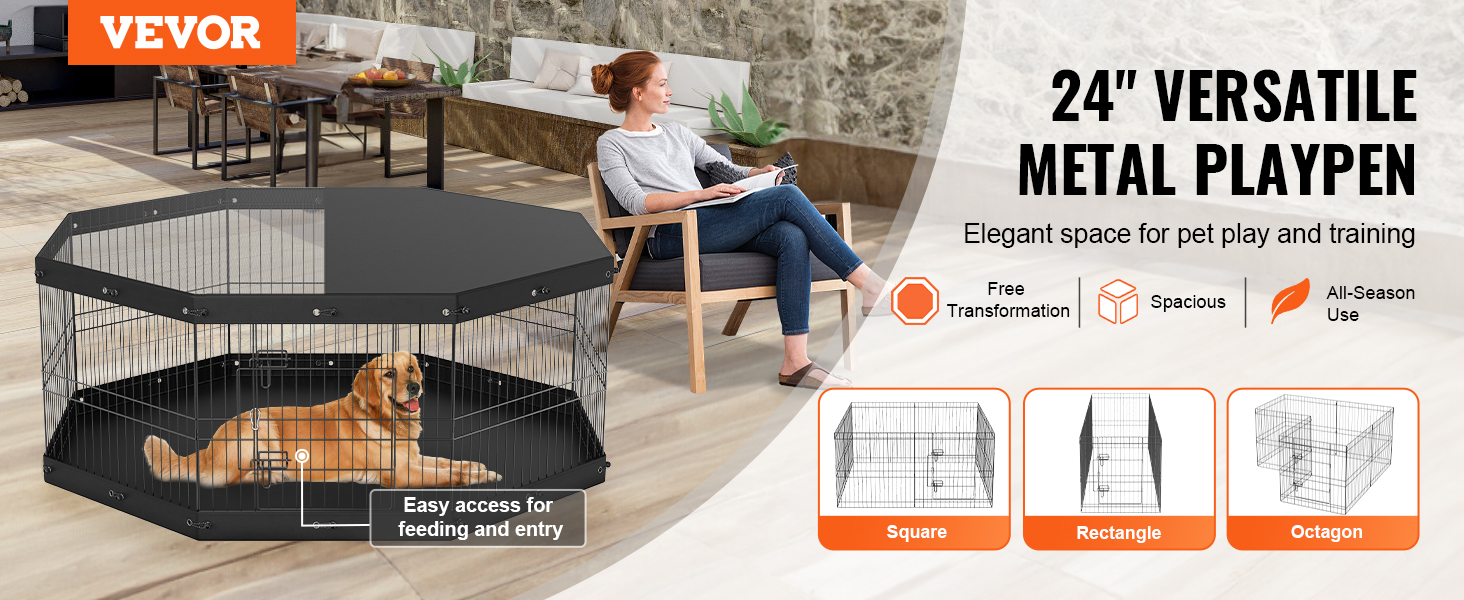 Лягувачка для собак VEVOR, 8 панелей, 61 см, з підлогою та водонепроникним покриттям Oxford 600D, металева, складна, для цуценят та собак