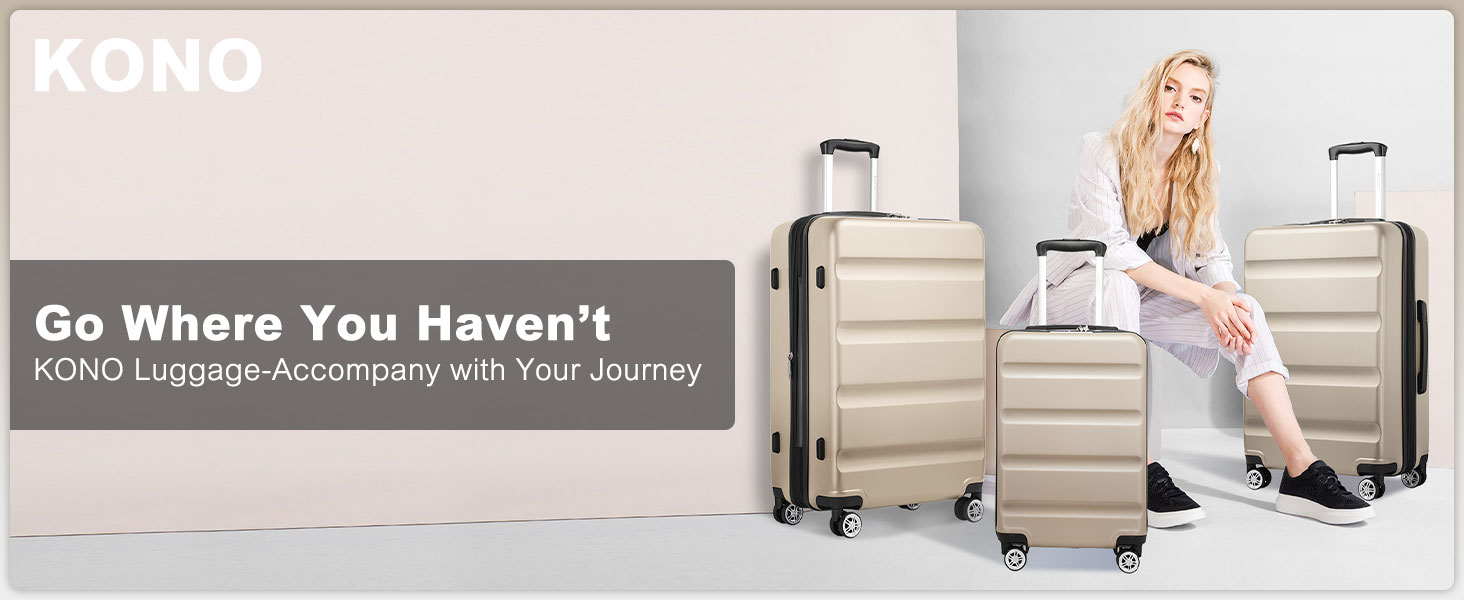 Набір валіз KONO 3 в 1: M, L, XL, розширюваний, з TSA-замком, з ABS+PC, золотий