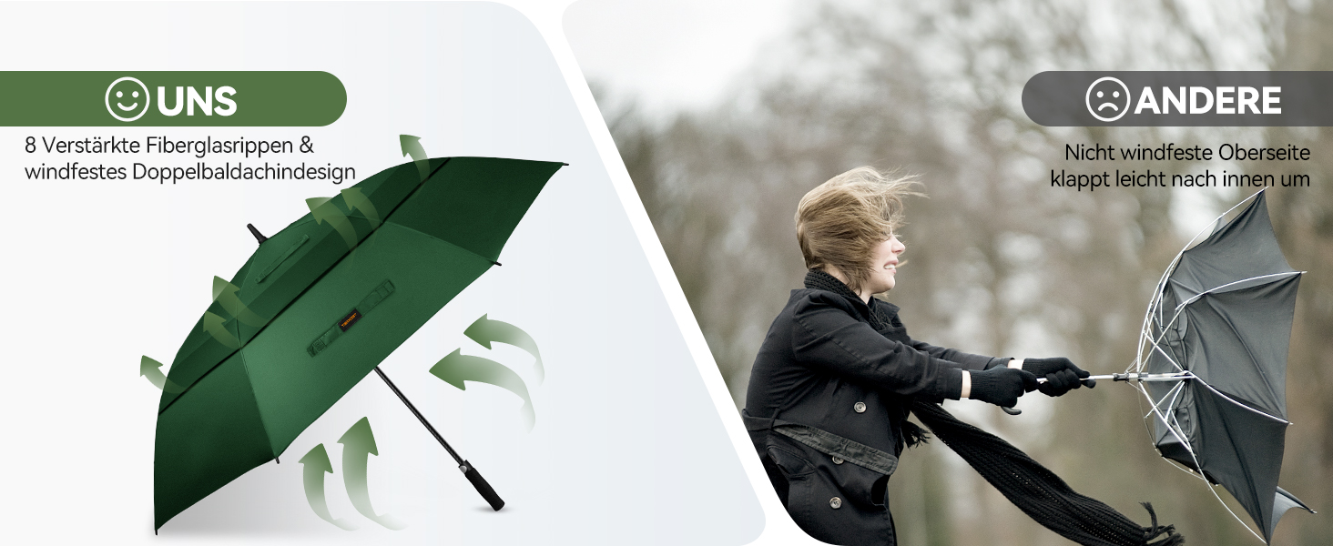 TECKNET Гольф-парасолька XXL, велика парасолька, штормостійка, автоматична, з EVA-ручкою, для жінок та чоловіків (зелена, діаметр 150 см)