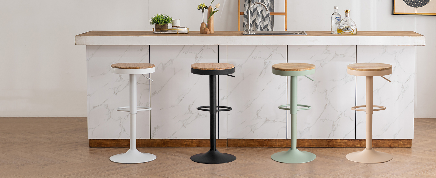 YOUNIKE Adjustable Bar Stools Set of 2 - Wooden Swivel Bar Height Stools with Footrest for Kitchen & Bar - Vintage Green