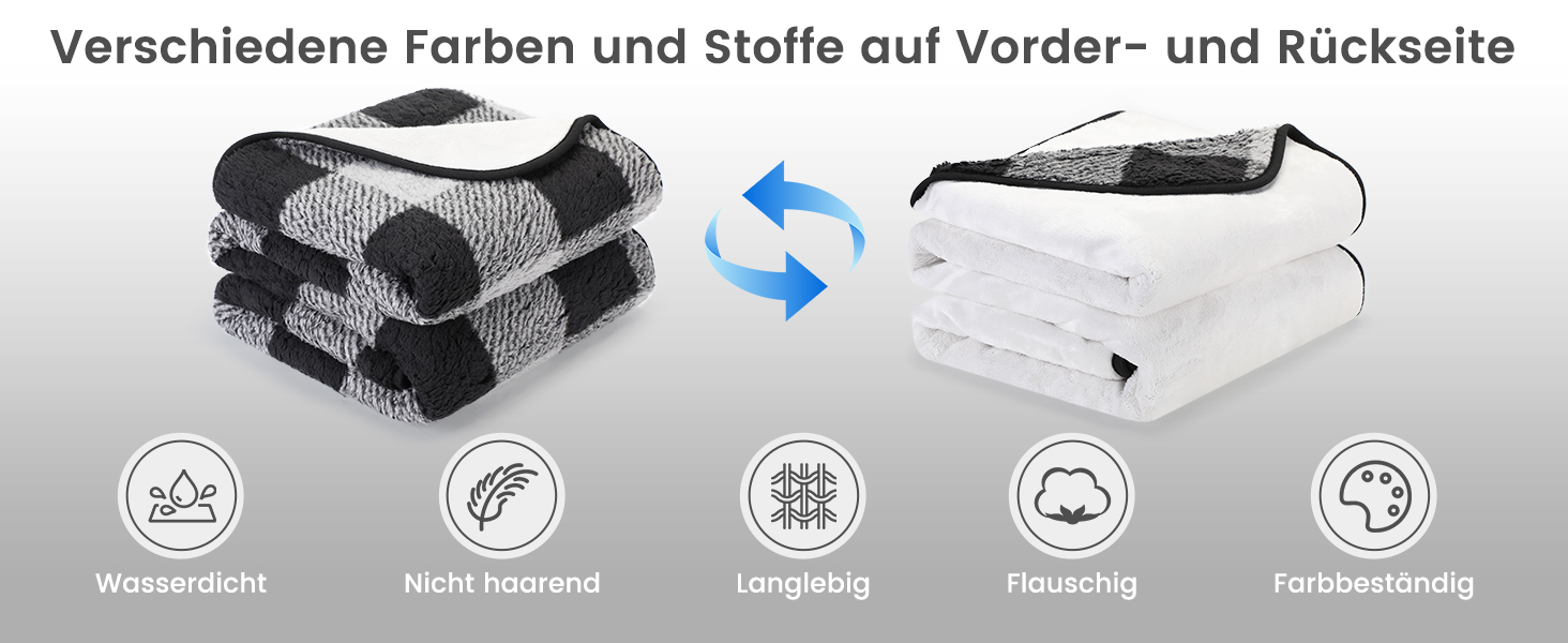 Водонепроникний килимок для собак, 152x127 см, фланель та шерпа, для середніх та великих собак, чорний в клітинку