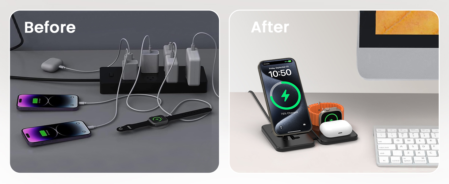 Зарядний пристрій GEEKERA MagSafe 3-в-1: для Apple Watch, iPhone та AirPods (чорний)