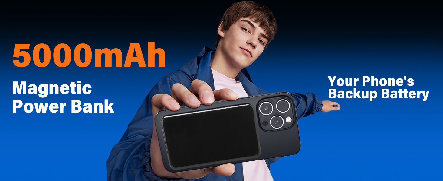 Power Bank MagSafe 5000mAh з підтримкою PD 20W та QC 3.0 - Білий/Чорний. Швидка зарядка, USB-C, для iPhone 17/16/15/14/13