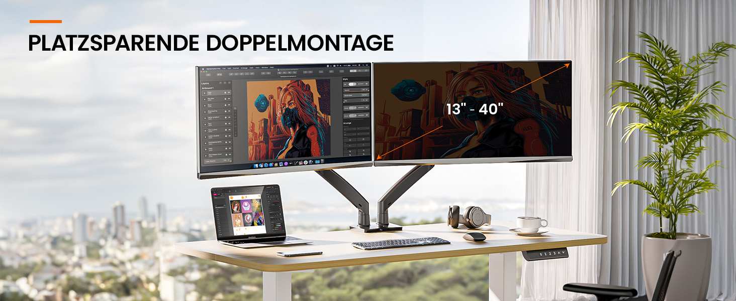 Підставка для монітора ErGear 2 монітори до 40 дюймів, 12 кг, USB, VESA 75x75/100x100 мм