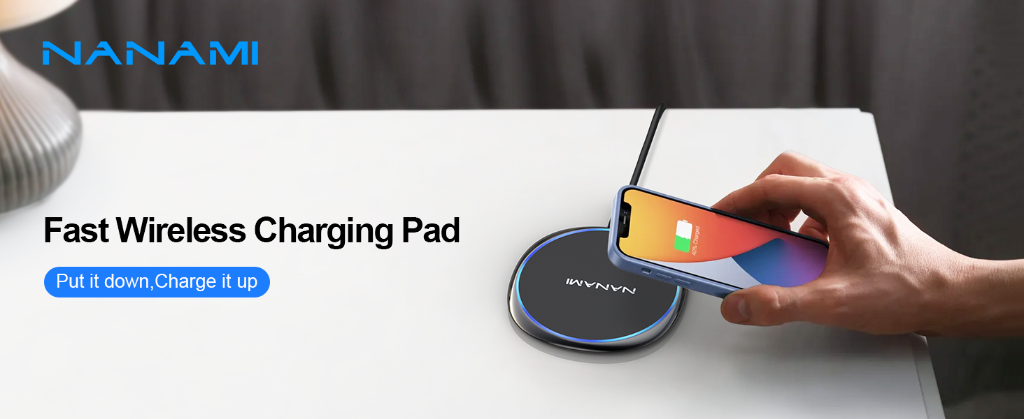 Бездротовий зарядний пристрій NANAMI 20W USB-C PD з адаптером, швидка бездротова зарядка 10W для Samsung Galaxy S25/S24/S23/S22/S21 Ultra Plus, 7.5W для iPhone 17/16/15/14/13/12/11 Pro та Airpods (Чорний)
