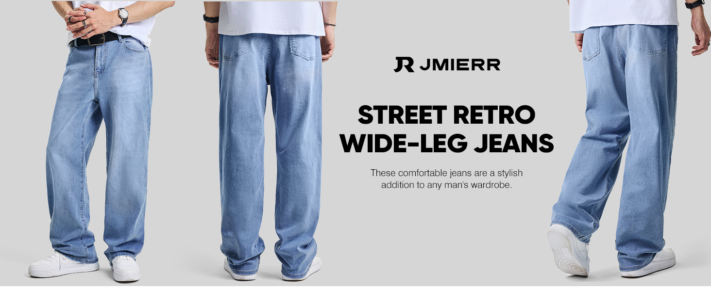 Джинси чоловічі JMIERR Baggy широкі, еластичні, вінтаж Y2K, блакитні XL