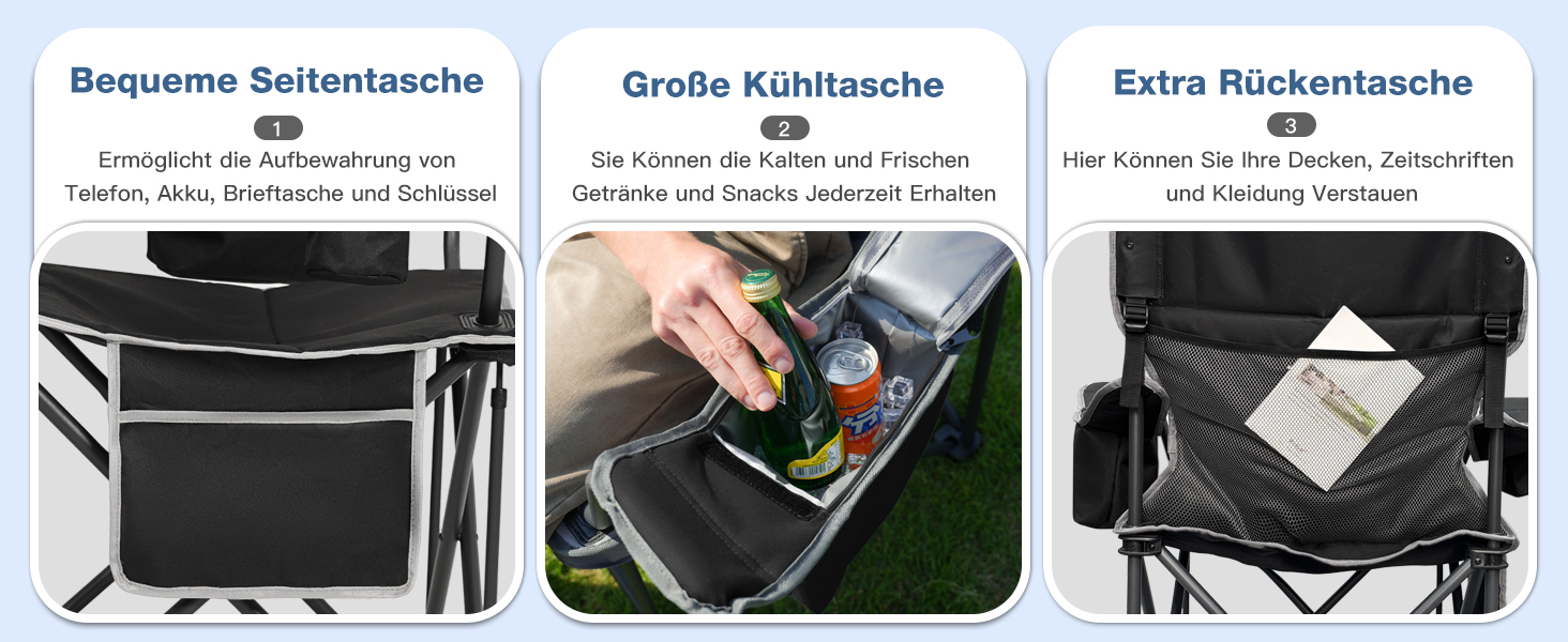 Кемпінговий стул складний RELAX FIELD 200KG з підстаканником та сумкою-холодильником, чорний