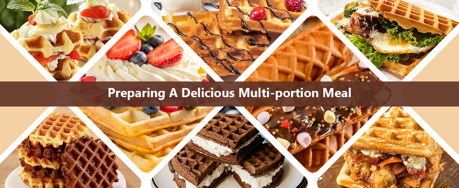 Вафельниця VINATO для приготування 4 бельгійських вафель, 1200 Вт, антипригарне покриття, регулювання температури, чорний колір