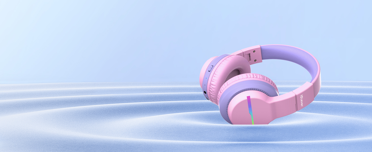 iClever Бездротові навушники для дітей 2 шт. з LED-підсвічуванням, Over-Ear, обмеження гучності 74/85 дБ, 85 годин роботи, Bluetooth 5.2, мікрофон, чорний/рожевий