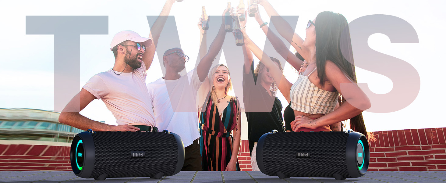 Портативна Bluetooth колонка MIFA A90 60W, водонепроникна IPX7, RGB підсвітка, до 30 годин, USB/MicroSD/AUX, TWS, з чохлом та ремінцем