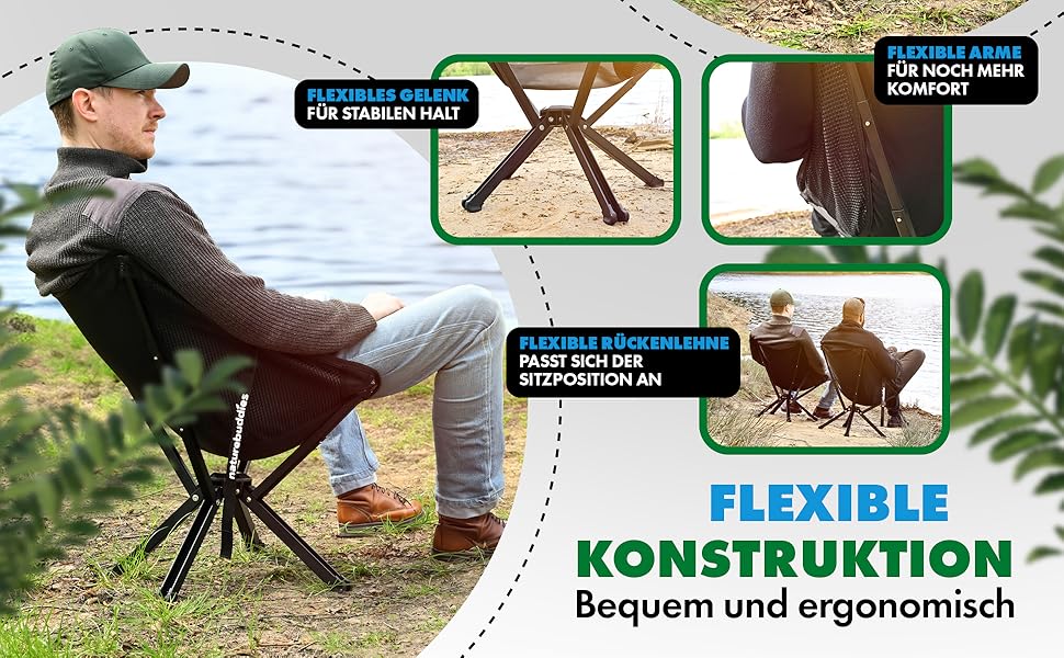 Крісло для кемпінгу Nature Buddies® Faltbar: Легке, компактне, складне (до 150 кг) | Стілець для риболовлі, відпочинку на природі, фестивалів